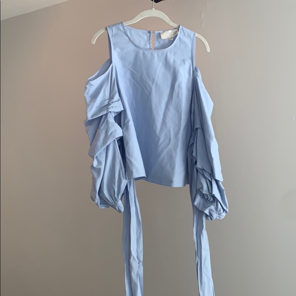Cold Shoulder Tie Blouse